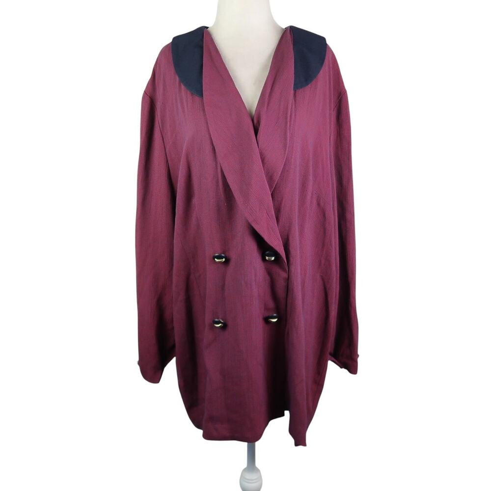Vintage 80s Perceptions Red and Navy Blue Houndstooth Plaid Blazer Jacket 18W